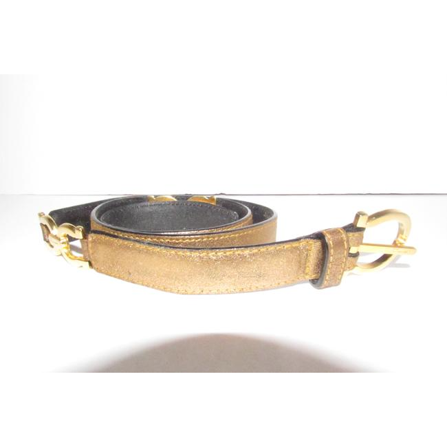 Ferragamo gold leather belt w gold Gancini links