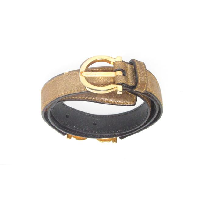 Ferragamo gold leather belt w gold Gancini links