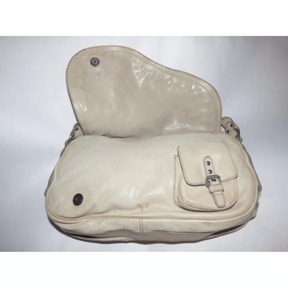 Christian Dior, 'Gaucho' style, ivory leather, large size, saddle bag with Southwestern chrome hardware