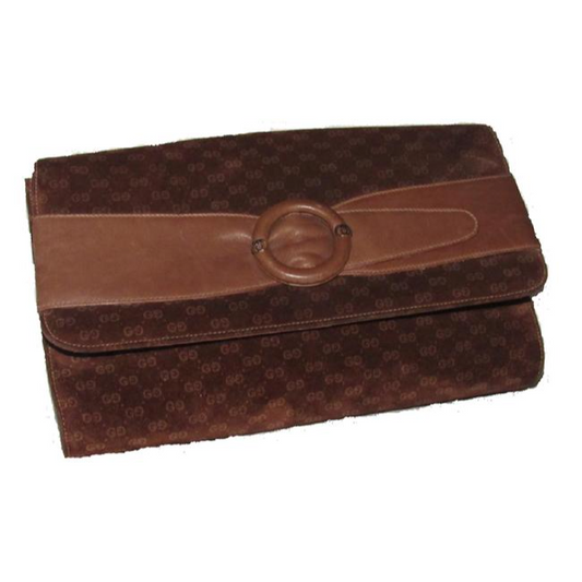 Gucci Vintage Pursesdesigner Purses Brown Small G Logo Print Suede And Leather Suedeleather Clutch