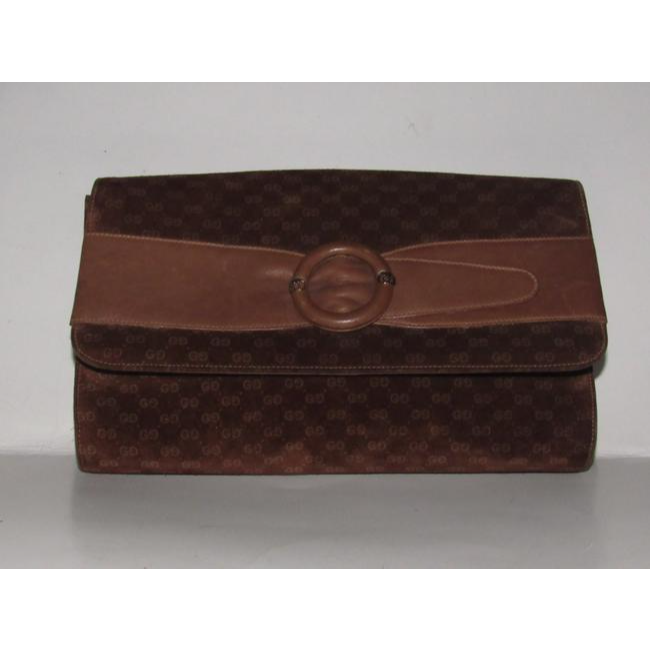 Gucci Vintage Pursesdesigner Purses Brown Small G Logo Print Suede And Leather Suedeleather Clutch