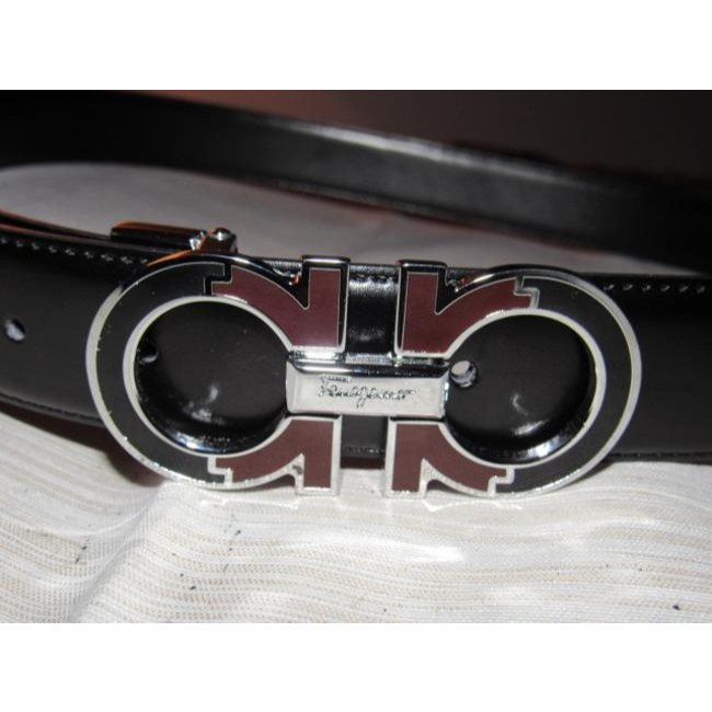 Ferragamo Black/Brown Leather W Gancini Buckle