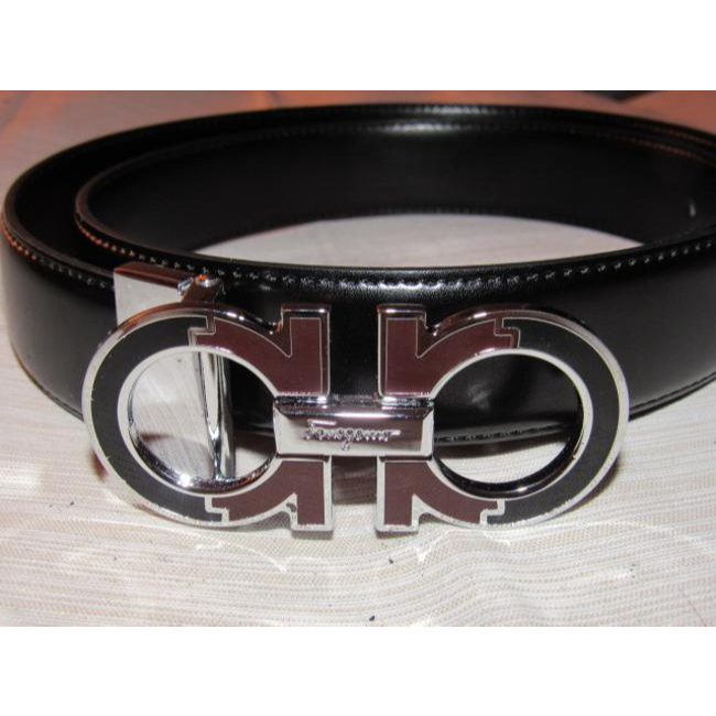 Ferragamo Black/Brown Leather W Gancini Buckle