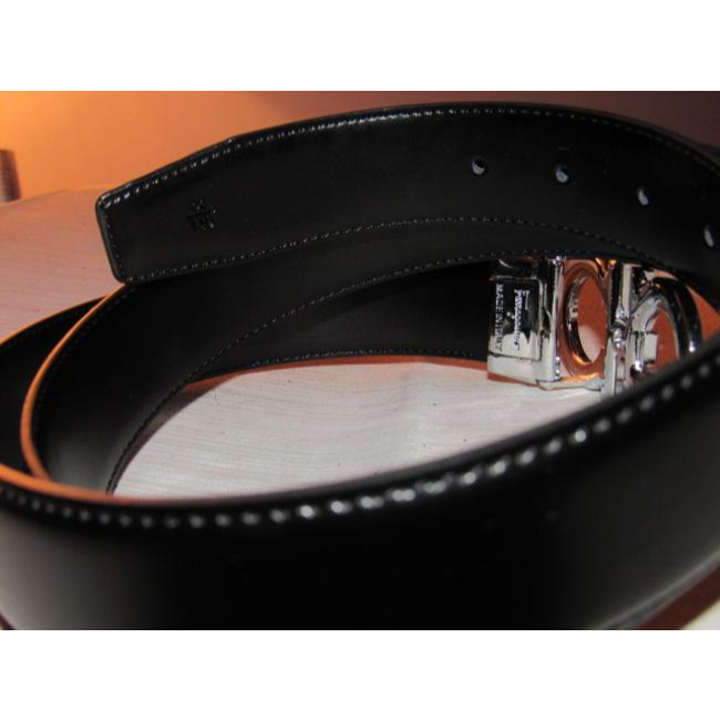 Ferragamo Black/Brown Leather W Gancini Buckle