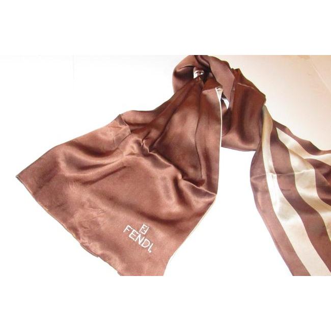 Fendi Ivory Brown Pequin Print Double Sided Silk Scarf