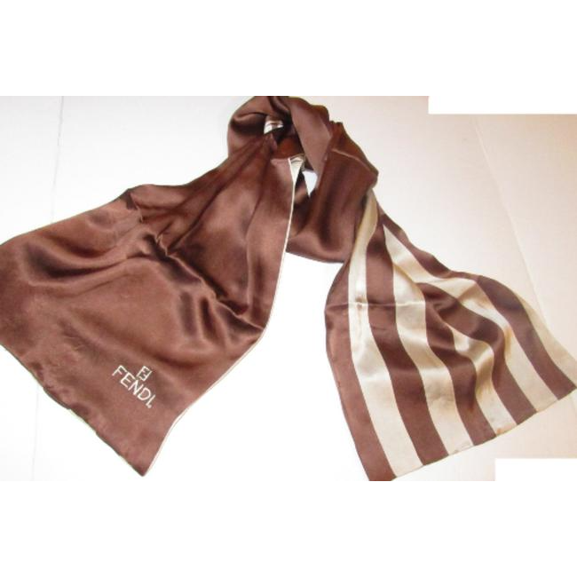 Fendi Ivory Brown Pequin Print Double Sided Silk Scarf