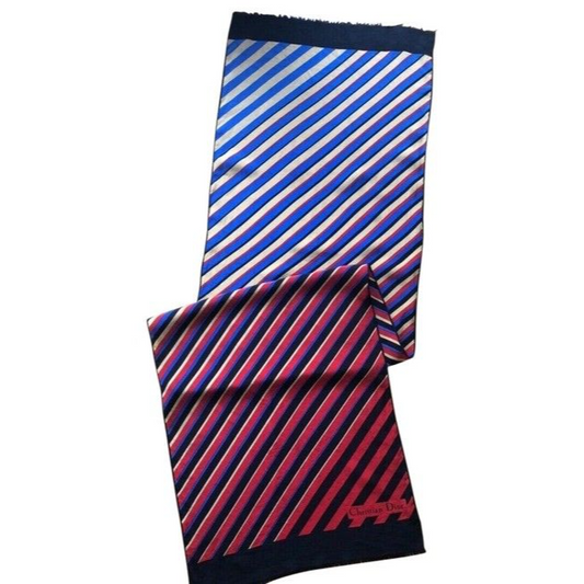 Dior Blue Gold Red Black Stripe Silk Scarf