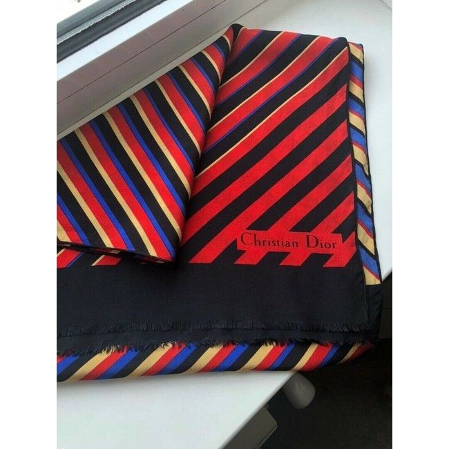 Dior Blue Gold Red Black Stripe Silk Scarf