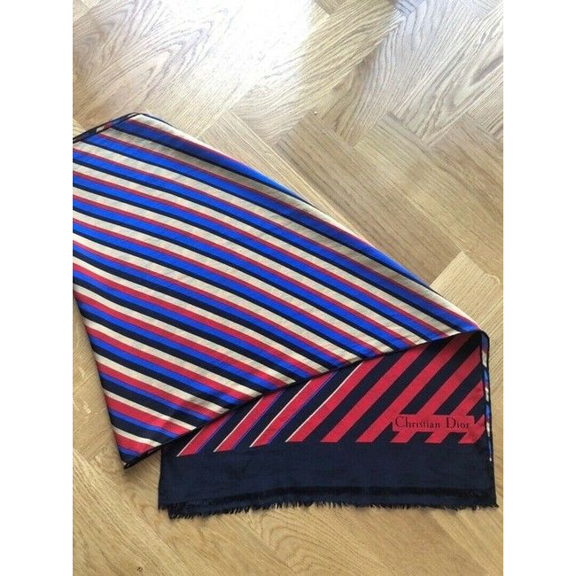 Dior Blue Gold Red Black Stripe Silk Scarf