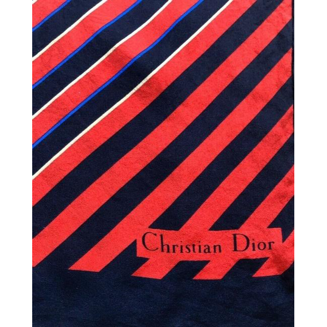 Dior Blue Gold Red Black Stripe Silk Scarf