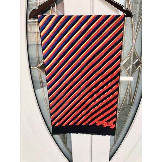 Dior Blue Gold Red Black Stripe Silk Scarf