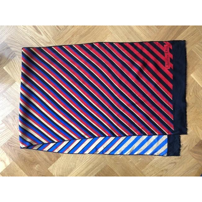 Dior Blue Gold Red Black Stripe Silk Scarf