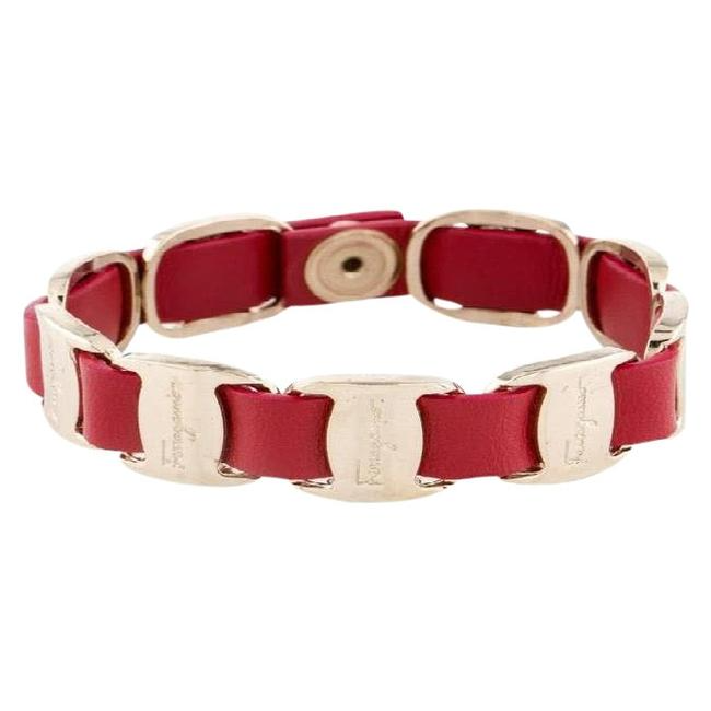 Ferragamo Red Leather Belt w Gold Vara Accents