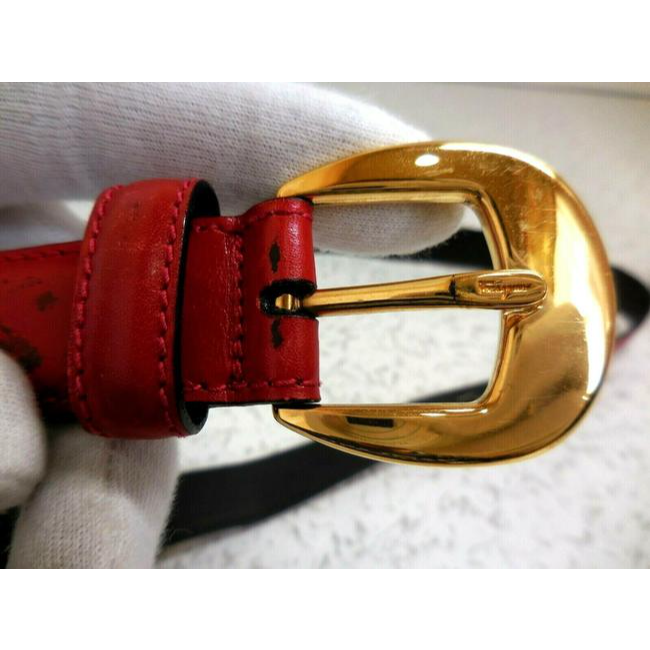 Ferragamo Red Leather Belt w Gold Vara Accents