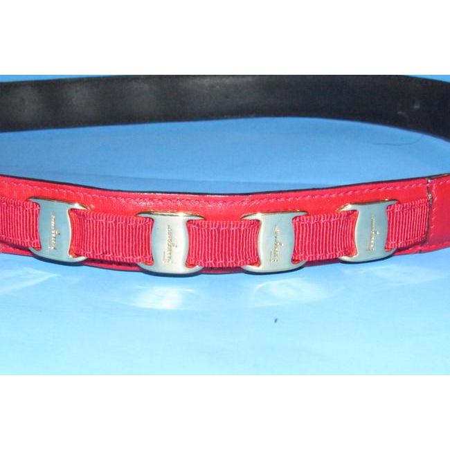 Ferragamo Red Leather Belt w Gold Vara Accents