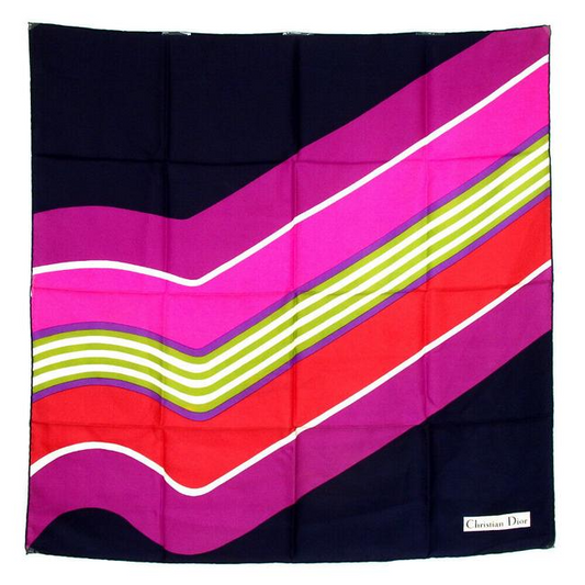 Dior Navy Pink Red Violet Print Christian Dior Silk Scarf