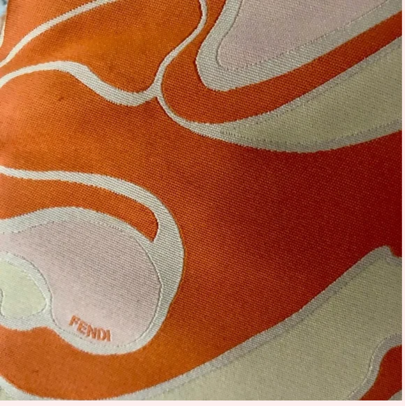 Limited Edition Fendi abstract orange & pink print silk & leather double flap top baguette 2K/2.2K