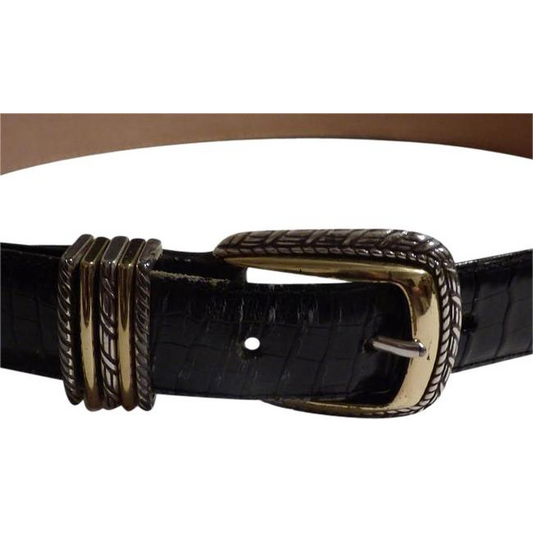 Brighton Black Or Midnight Blue Crocodile Embossed Leather Vintage Accesoriesdesigner Belt