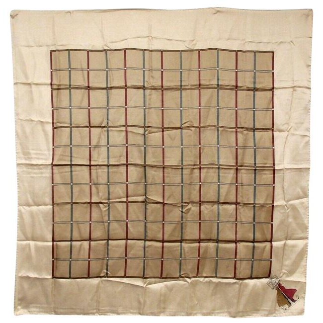 Burberry Beige Red Brown Blue Plaid Nova Check Print Silk Scarf