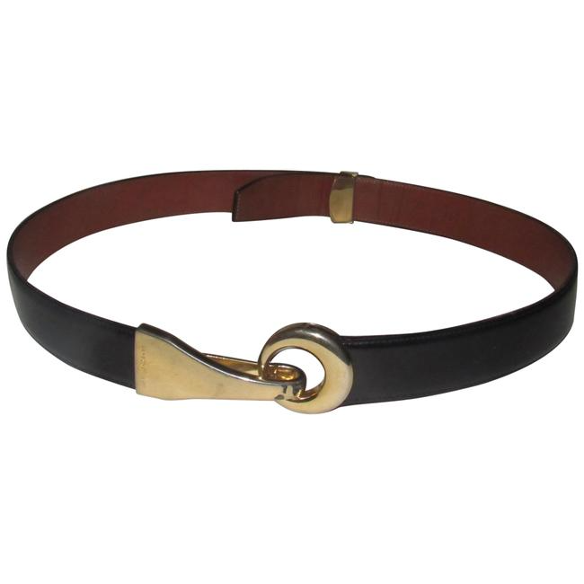 St John Glossy Black Leather Belt w Gold Horse-bit