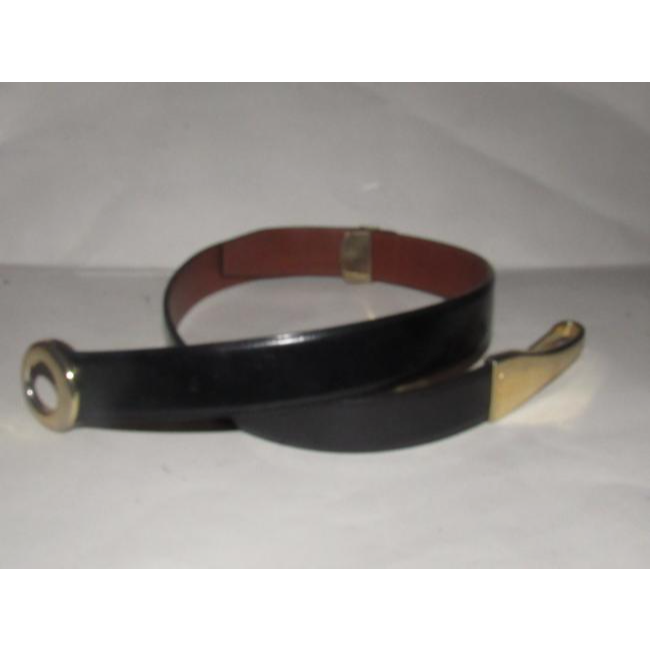 St John Glossy Black Leather Belt w Gold Horse-bit