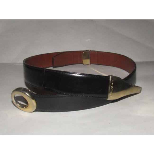 St John Glossy Black Leather Belt w Gold Horse-bit