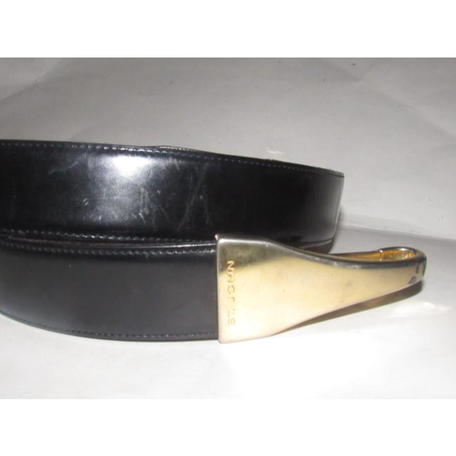 St John Glossy Black Leather Belt w Gold Horse-bit