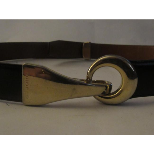 St John Glossy Black Leather Belt w Gold Horse-bit