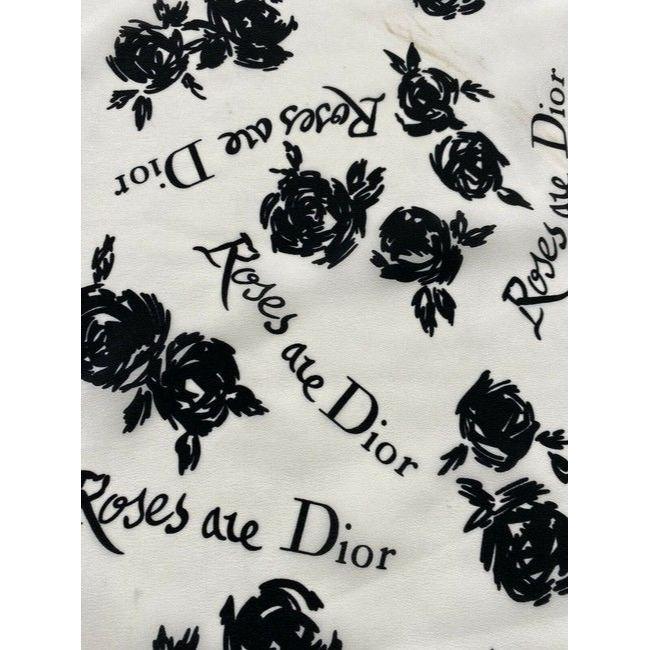 Dior Black White Roses And Logo Christian Dior Scarf
