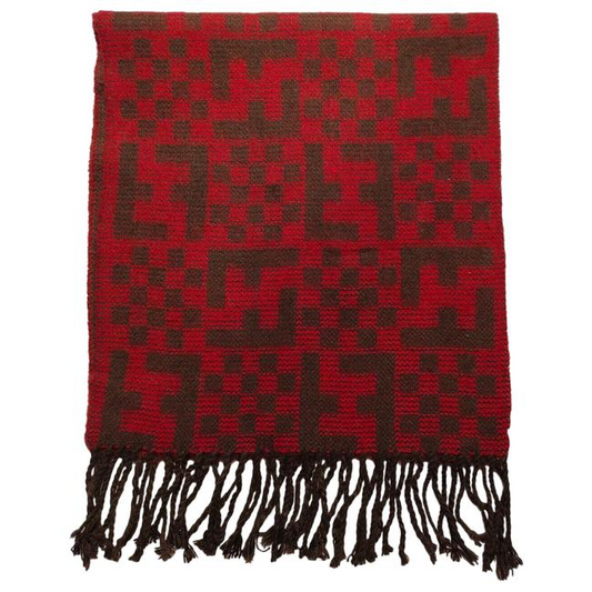 Fendi Red Brown Zucca Print Logo Wool Scarf