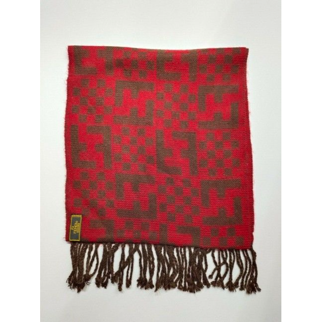 Fendi Red Brown Zucca Print Logo Wool Scarf