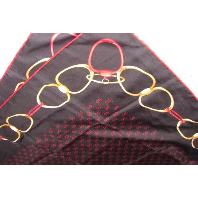 Gucci Black Gold Red Logo Xl And Equestrian Print Silk Scarf