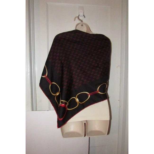 Gucci Black Gold Red Logo Xl And Equestrian Print Silk Scarf