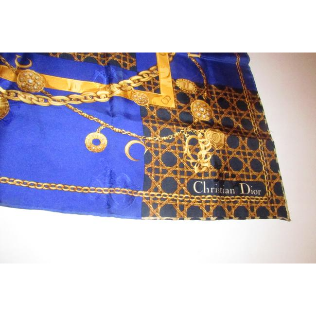 Dior Black Gold & Blue Silk XL Scarf