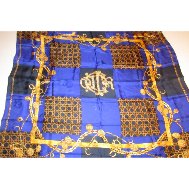 Dior Black Gold & Blue Silk XL Scarf