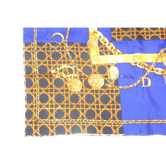 Dior Black Gold & Blue Silk XL Scarf
