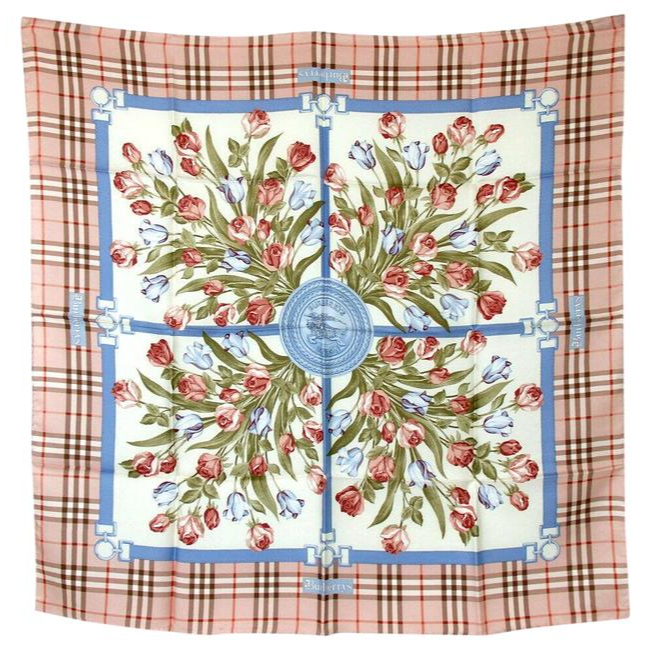 Burberry Nova Check Floral Print Silk Scarf