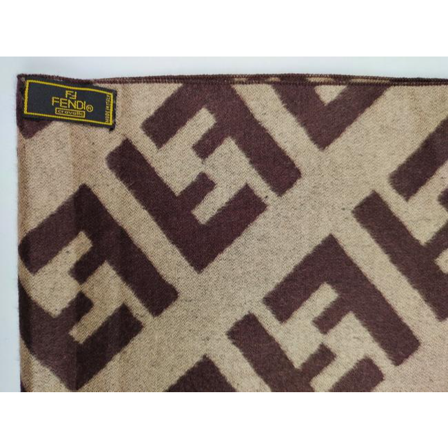 Fendi Brown Tan Zucca Print Logo Cashmere Scarf